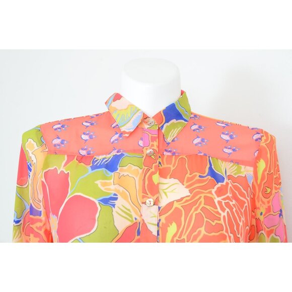 Fig & Flower Colorful Floral Feminine Button Long Sleeve Shirt Blouse Top XL - Picture 5 of 9